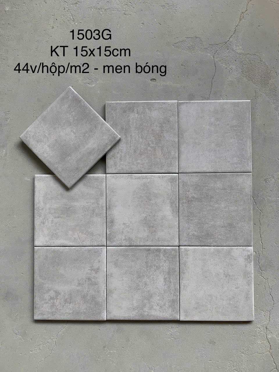 Gạch thẻ xám men bóng KT 150x150mm (1h/1m/44v/17.5kg) 1503G